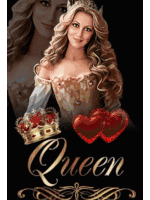 a picture of a queen with a crown and two hearts