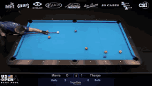 a pool table sponsored by jb cases and csi