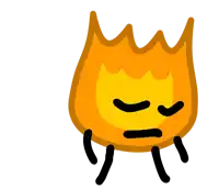 a cartoon illustration of a fire with a face and legs