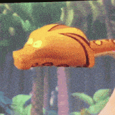 a close up of a cartoon character 's head with a yellow eye