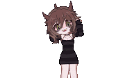 a drawing of a girl with horns wearing a black striped shirt