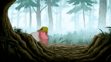 a cartoon drawing of a person in a forest .