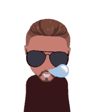 a man wearing sunglasses is sleeping with a bubble in his mouth and zzz written above his head