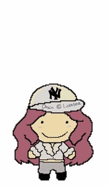 a pixel art of a girl wearing a ny hat