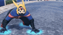 a person in a superhero costume crawls on the ground
