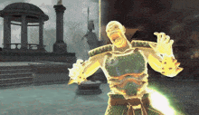 a statue of a man is in the background of a video game scene