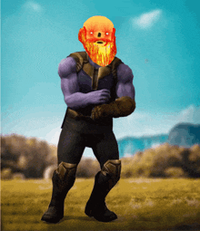 a cartoon character with a beard and red eyes