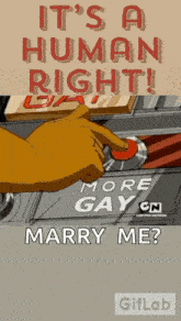 a cartoon of a hand pressing a button that says it 's a human right !