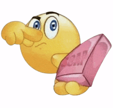 a smiley face is holding a soap bar and pointing
