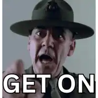 a man in a military uniform pointing at the word geton