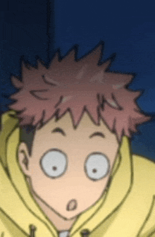 a close up of a cartoon character with a surprised face .
