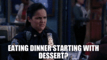 Brooklyn Nine Nine Amy Santiago GIF - Brooklyn Nine Nine Amy Santiago Eating Dinner Starting With Dessert GIFs