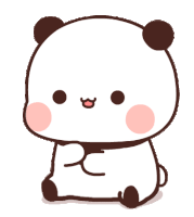 a cartoon panda bear with a pink cheek is sitting down