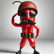 a red pepper with a mustache wearing sunglasses and a helmet