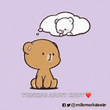 a cartoon of a teddy bear sitting down with a thought bubble .