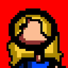 a pixel art drawing of a woman with blonde hair