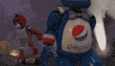 a pepsi bear with a bottle of pepsi on his back