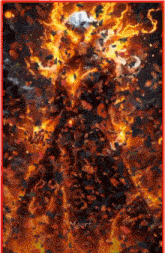 a painting of a man surrounded by flames with the name mgart on the bottom
