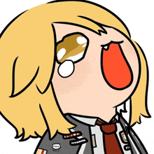a cartoon drawing of a girl with blonde hair and a red tie .
