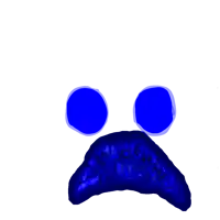 a drawing of a sad face with blue eyes