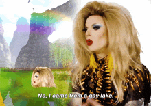 a drag queen says " no , i came from a gay lake "