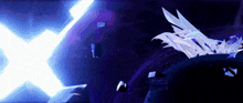 a purple and blue background with a white x in the middle of it