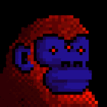 a pixel art of a monkey with a purple face