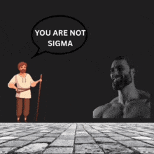 a man with a cane and a speech bubble that says disrespecting a sigma is punishable peasant on it