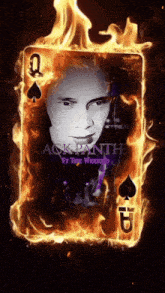 a playing card with a man 's face on it and the words " ack panthe " on the bottom