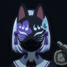 a girl wearing a purple mask with the number 666 on it
