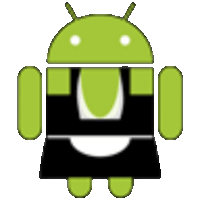 a cartoon drawing of an android wearing a black dress .