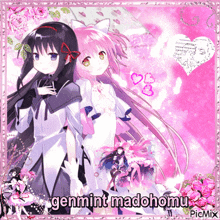 a picture of two anime girls with the words genmint madohonmu
