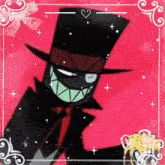 a cartoon character wearing a black top hat and tie