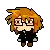 a pixel art drawing of a boy with glasses and brown hair .