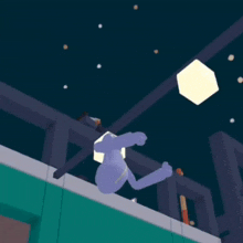 a cartoon character is hanging from a rope on a building