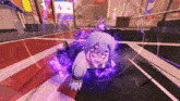 a screenshot of a video game shows a character with purple glowing eyes