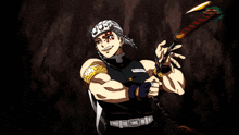 a man with a crown on his head is holding a sword in a pixelated image