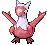 a pixel art of a red and white dragon with its wings outstretched on a white background .