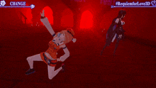a girl in a red dress is dancing in a video game
