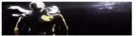 a man in a superhero costume is standing in the dark in a cartoon .