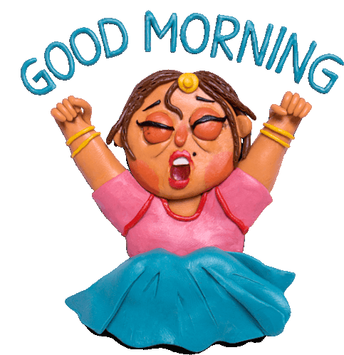 Girl Stretches, Saying "Good Morning". Sticker - Indian Wedding Good Morning Wake Up Stickers