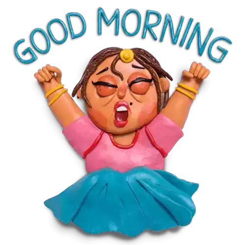 Girl Stretches, Saying "Good Morning". Sticker - Indian Wedding Good Morning Wake Up Stickers