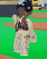 a girl in a crop top and cargo pants is standing on a green field in a video game .