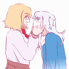 a drawing of two girls touching each other 's face