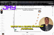 a screen shot of a video titled " we 're on earth spaceship together "