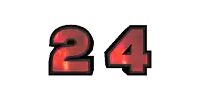 the number 24 is surrounded by flames and looks like it could be on fire