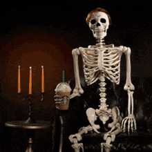 Halloween Halloween Skeleton Drinking Coffee GIF - Halloween Halloween Skeleton Drinking Coffee Coffee Time GIFs