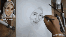 a drawing of a woman 's face is being made in animatica