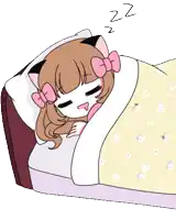 a cartoon of a girl sleeping with a cat ear and a pink bow