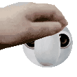 a close up of a person 's hand holding a white object .